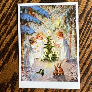 Vintage Unused Hannes Petersen “Forest Christmas” Angel Children German Postcard